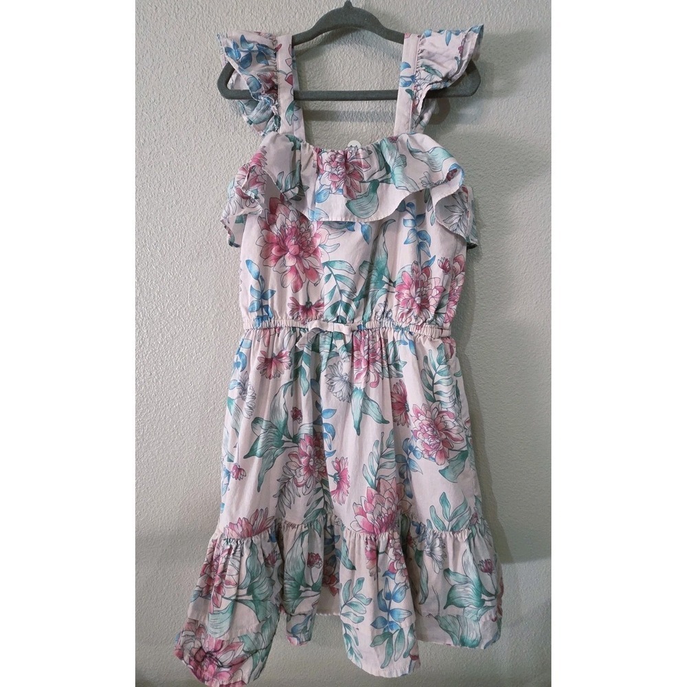 Janie and Jack Girls Pink Floral Ruffle Dress Size 7 Cotton Lined